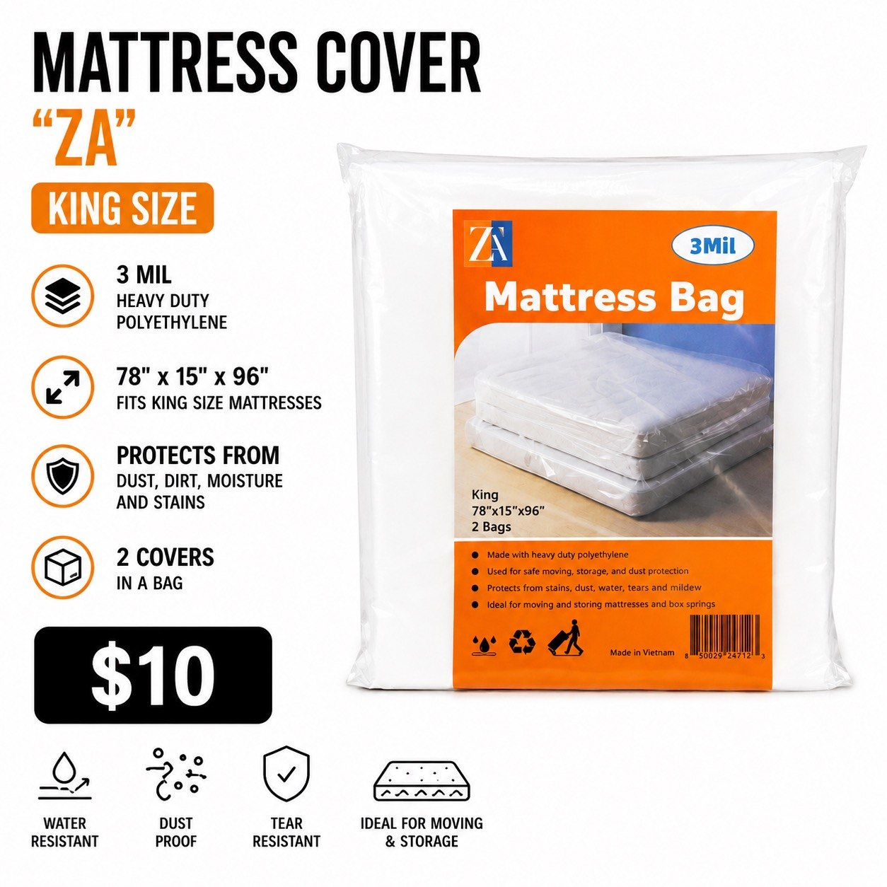 King Size Mattress Cover – 3 Mil Heavy Duty